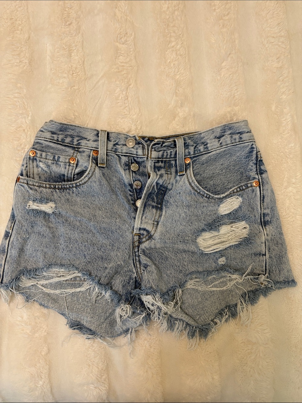Levi's Light Blue Distressed Denim Cutoff Shorts